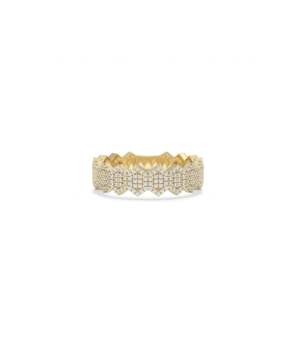 Diamond Geometric Shape Band Ring yellow gold front view showing angular pattern