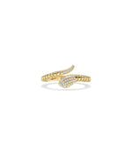 Diamond Fluted Snake Ring yellow gold front view showcasing serpent motif design