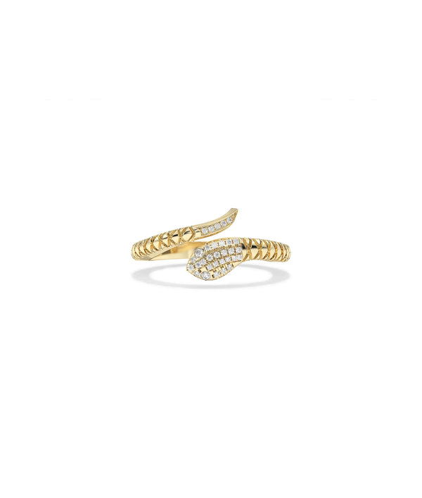 Diamond Fluted Snake Ring yellow gold front view showcasing serpent motif design