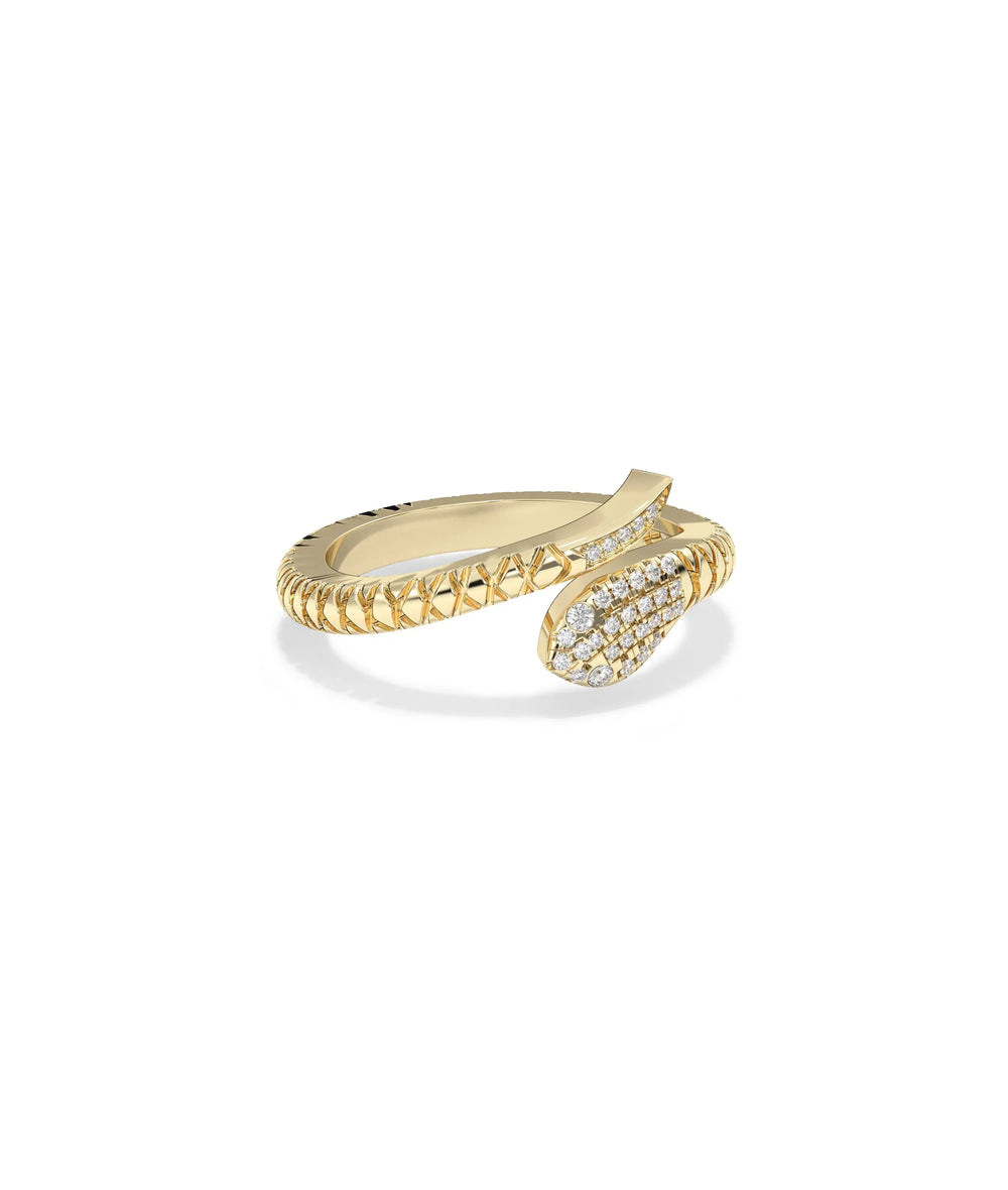 Fluted snake ring side profile displaying textured scales and dimensional detail