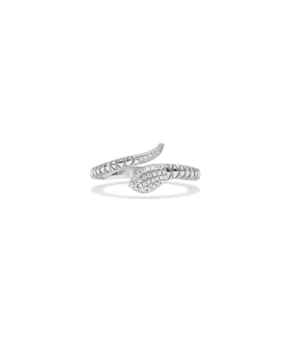 Diamond Fluted Snake Ring white gold with sparkling diamond accents on serpent