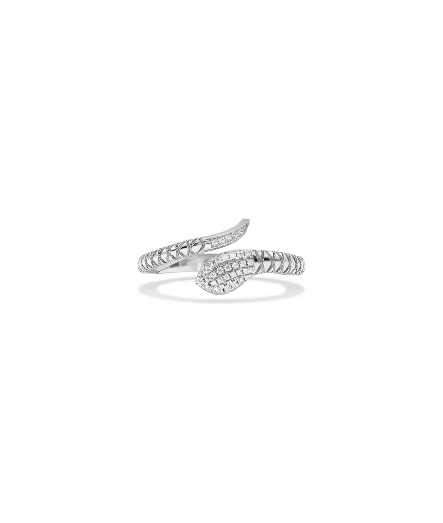 Diamond Fluted Snake Ring white gold with sparkling diamond accents on serpent