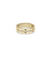 Faceted gold band ring side profile displaying diamond line and 5mm width detail