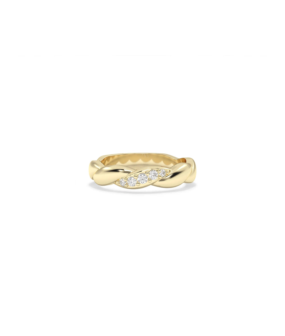 Diamond Twist Ring yellow gold front view showcasing intricate spiral design