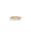 Rose gold twist ring featuring sculptural spiral design with diamond accents