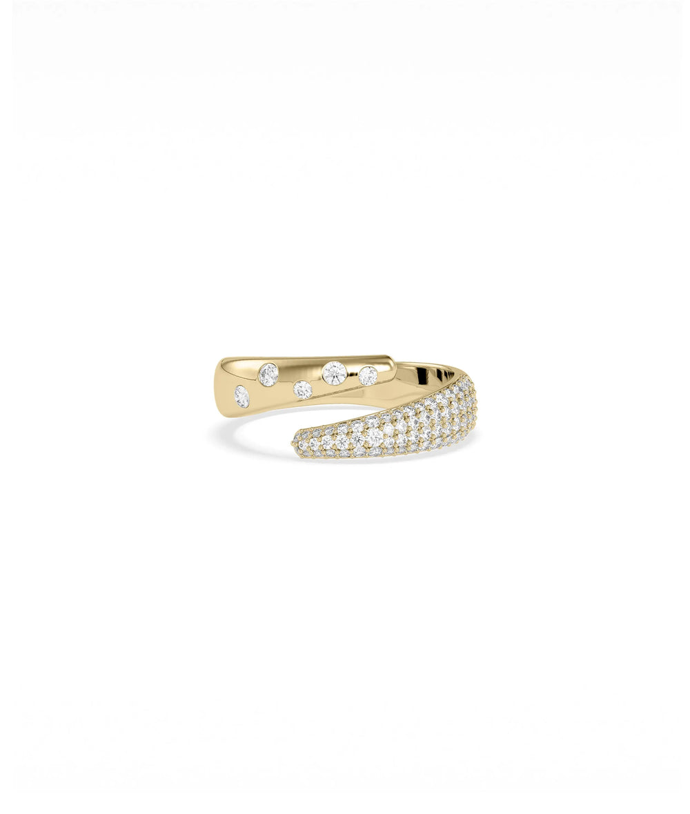 Diamond Pave and Bezel Set Pave Bypass Ring yellow gold front view showing dual settings