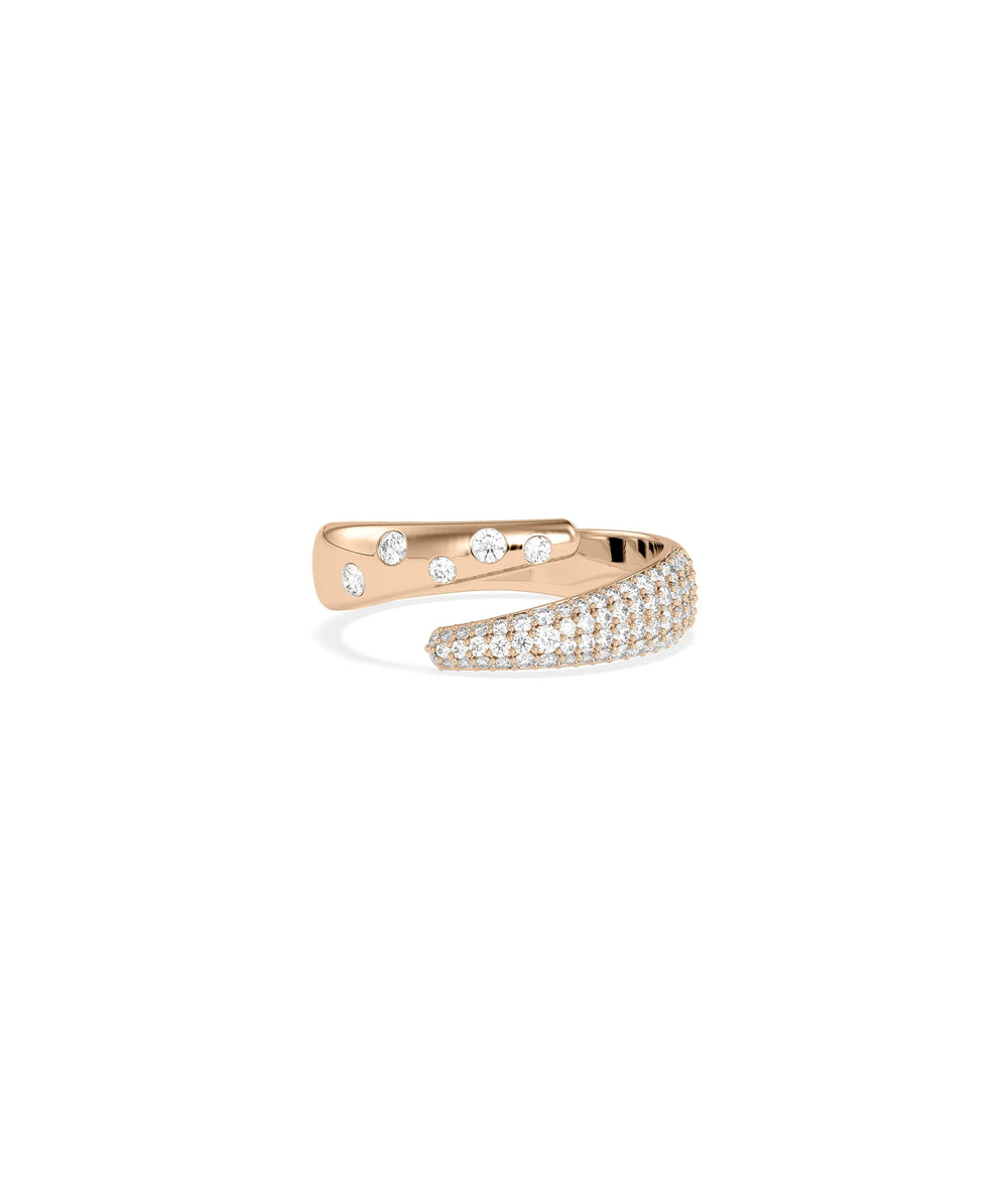 Rose gold bypass ring featuring pave and bezel set diamond combination