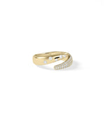 Bypass ring side view displaying pave diamonds and bezel set stones profile