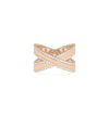 Rose gold criss cross ring featuring two intersecting lines of diamonds