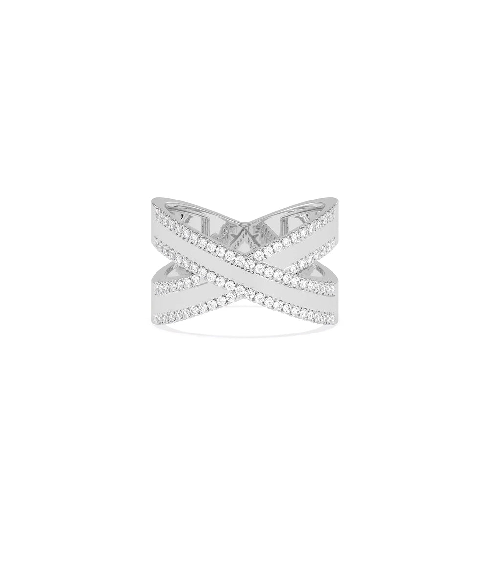 2 Line Diamond Criss Cross Ring white gold with sparkling X-pattern design