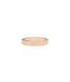 Rose gold fluted band ring featuring two row diamond cluster stations