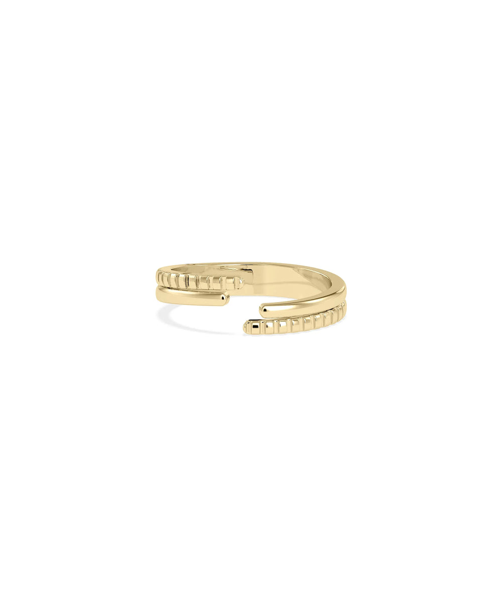 Gold Fluted Bypass Ring yellow gold showing open wrap design