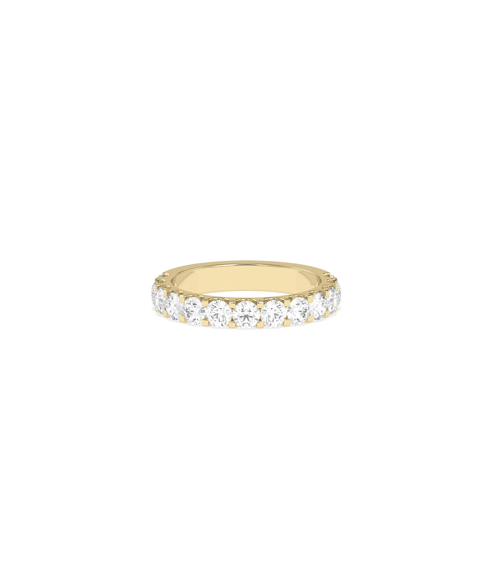 Diamond Half Eternity Band Ring in yellow gold with diamond row front view