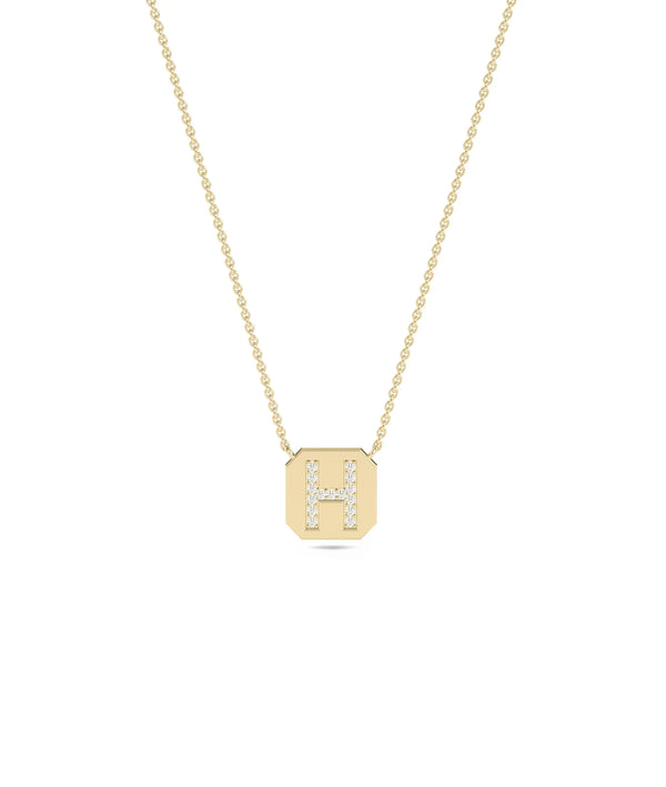 Diamond Initial Biscuit yellow gold personalized classic elegant