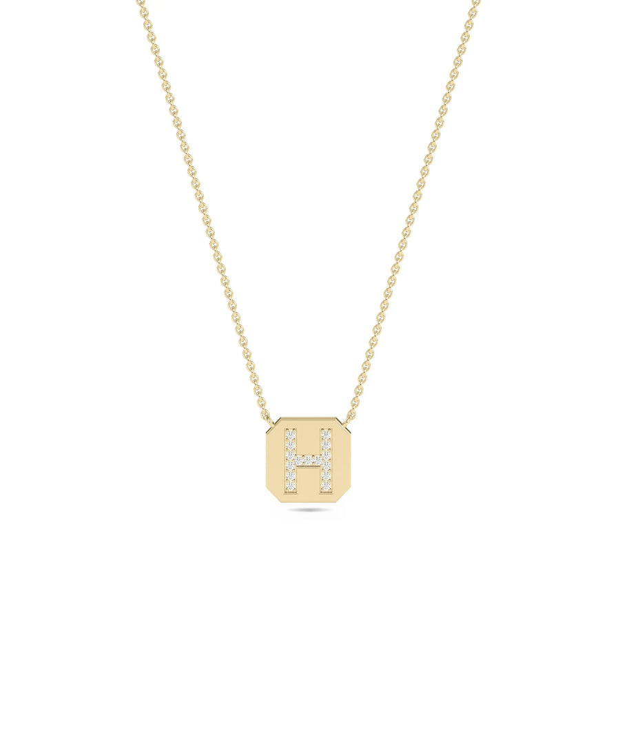 Diamond Initial Biscuit yellow gold personalized classic elegant