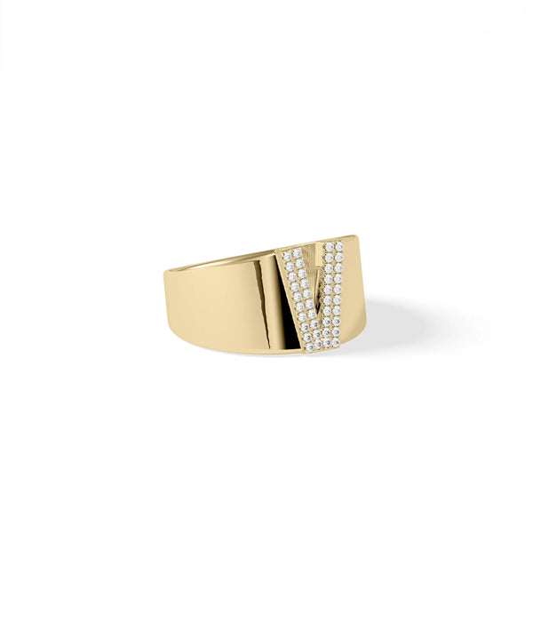 Side view of Custom Initial Pave Wide Band Ring showing 11mm band width alternate view