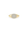 Diamond Cluster Circle Signet Ring in yellow gold with diamond cluster center