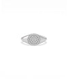 Diamond Cluster Circle Signet Ring in white gold featuring circular signet with diamonds