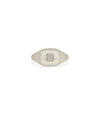 Diamond Baguette Cluster and Pave Cushion Signet Ring in yellow gold with baguette cluster