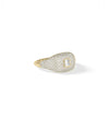 Side view of Diamond Baguette Cluster and Pave Cushion Signet Ring showing dimensional desig