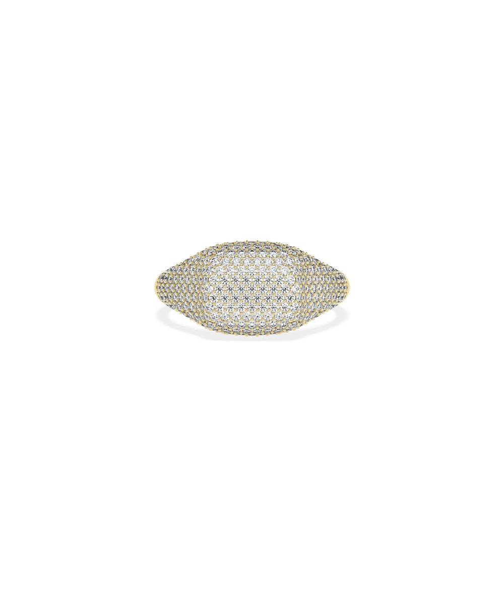Diamond Pave Cushion Signet Ring in yellow gold with pavé diamond cushion face