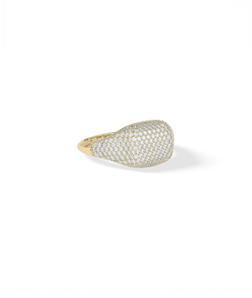 Side view of Diamond Pave Cushion Signet Ring showing 10mm signet length detail