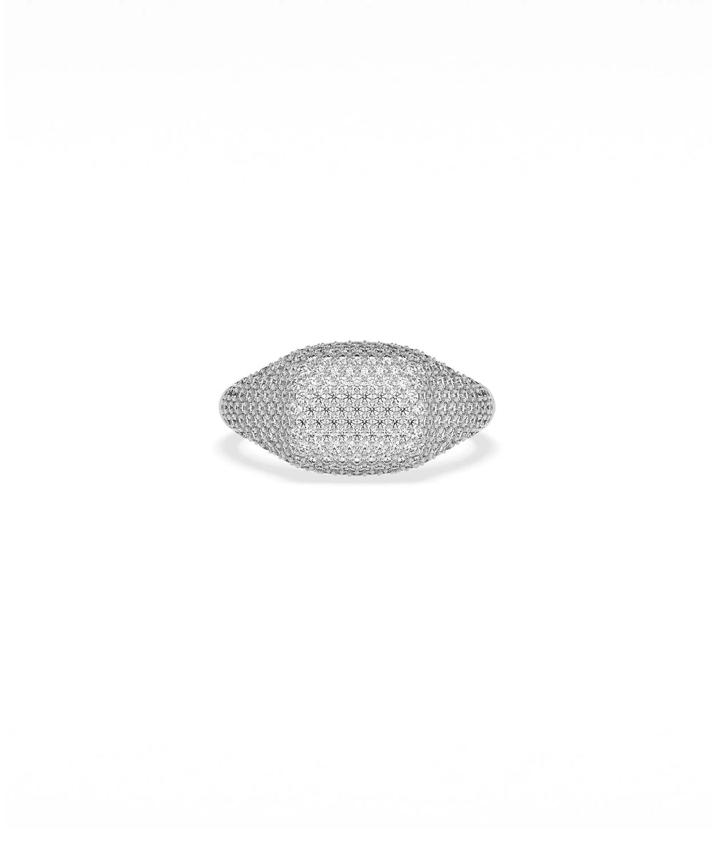 Diamond Pave Cushion Signet Ring in white gold featuring abundant diamond coverage