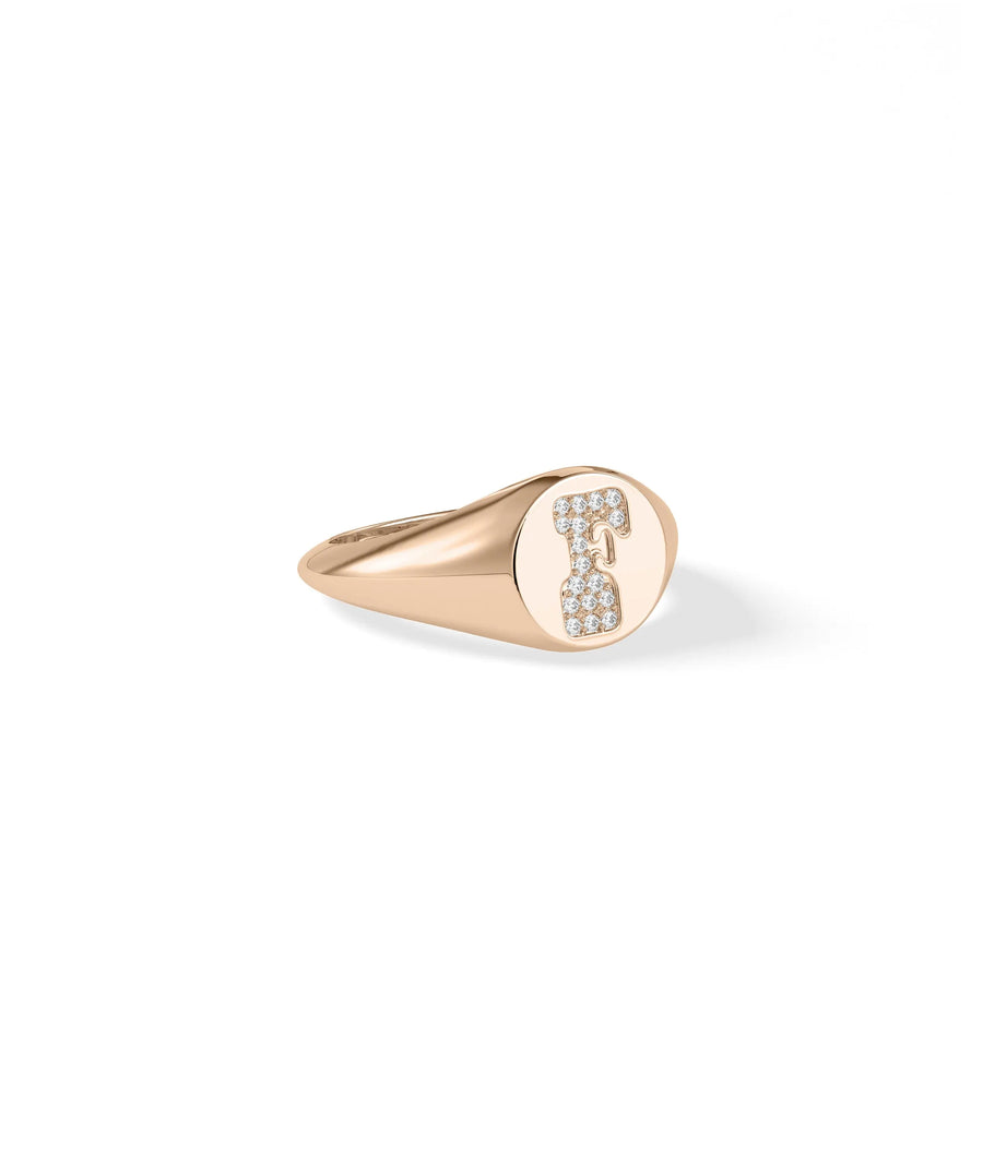 Profile shot of Custom Diamond Pave Initial Signet Ring showing signet height and dimension