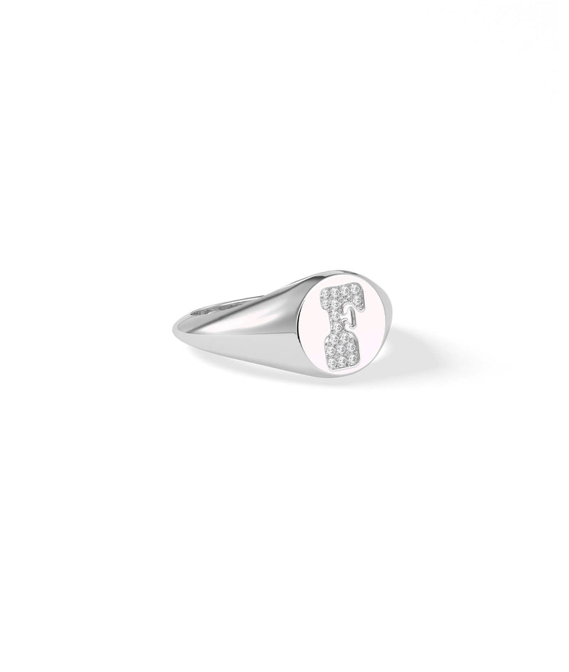 Custom Diamond Pave Initial Signet Ring worn on finger showing signet face proportions
