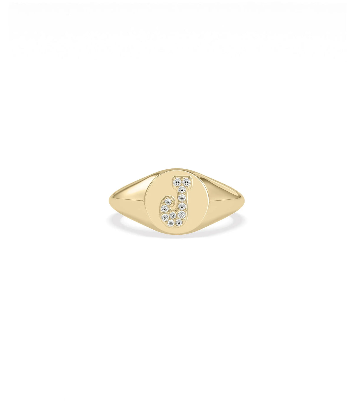 Custom Diamond Pave Initial Signet Ring in yellow gold with personalized initial