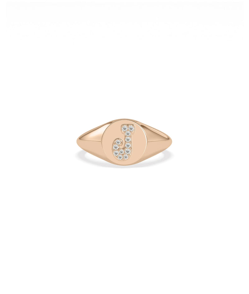 Rose gold Custom Diamond Pave Initial Signet Ring with personalized letter signet
