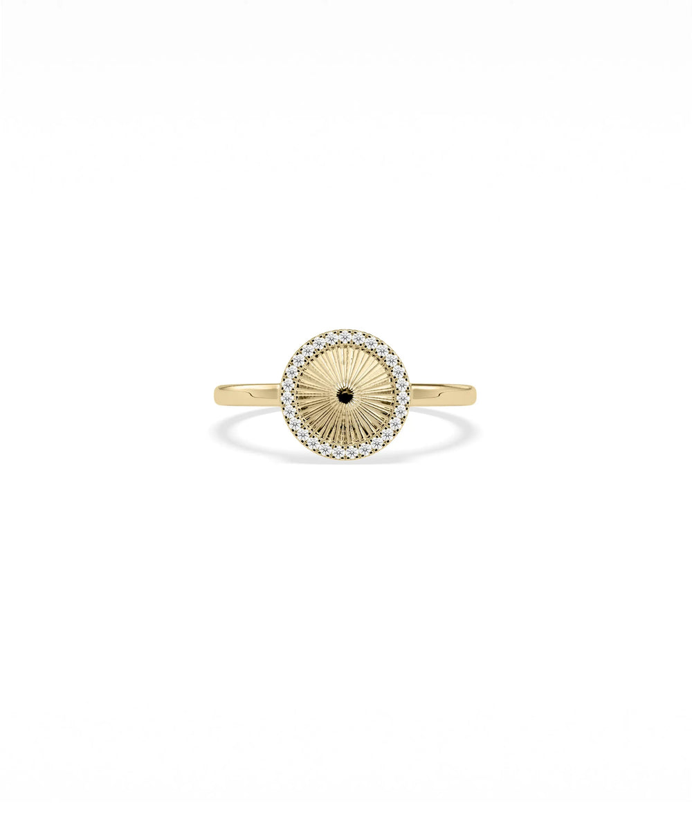 Diamond Outline Fluted Circle Ring in yellow gold with geometric open circle design