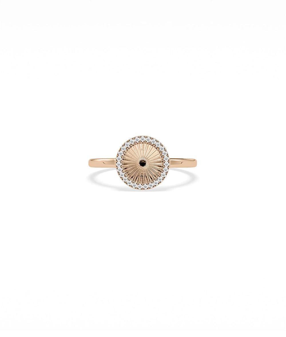 Rose gold Diamond Outline Fluted Circle Ring with architectural open circle styling