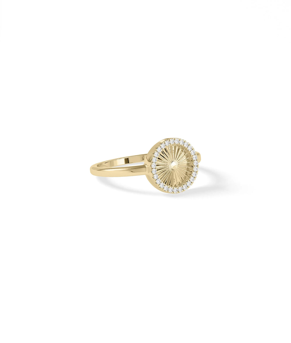 Side view of Diamond Outline Fluted Circle Ring showing 10mm circle and fluted texture