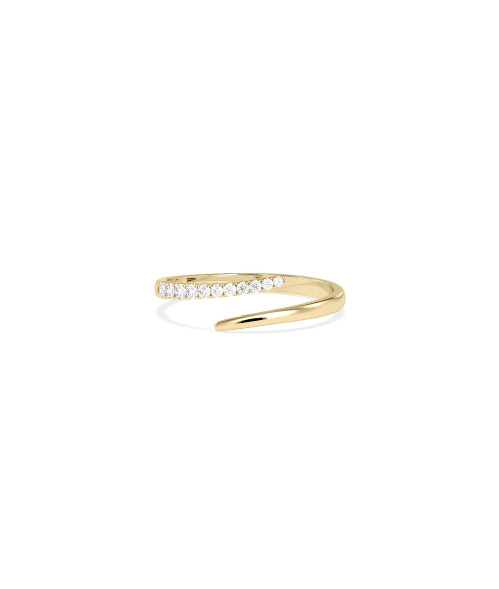 Diamond and Gold Bypass Ring in yellow gold with contemporary crossing band design