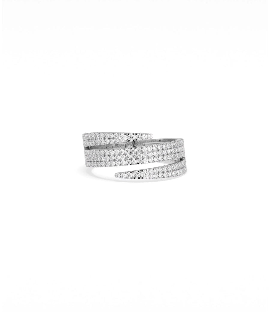 Diamond Pave Swirl Ring in white gold featuring flowing pav diamond swirl