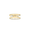 2 Line Diamond Pave and Solitaire Band Ring in yellow gold with center diamond