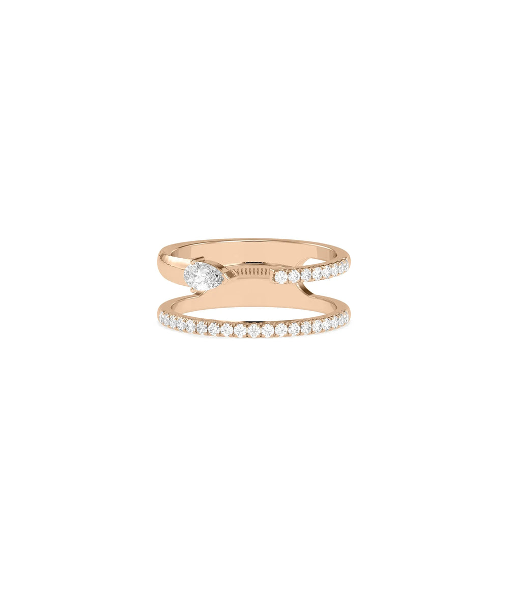 Rose gold 2 Line Diamond Pave and Solitaire Band Ring featuring solitaire sparkle