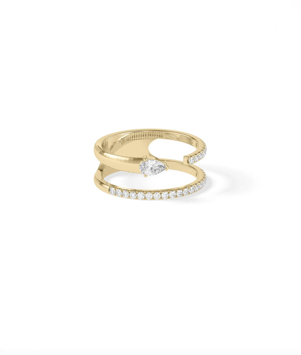 Side view of 2 Line Diamond Pave and Solitaire Band Ring showing 7.2mm width detail alternate view