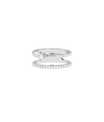 2 Line Diamond Pave and Solitaire Band Ring in white gold with dual pav rows
