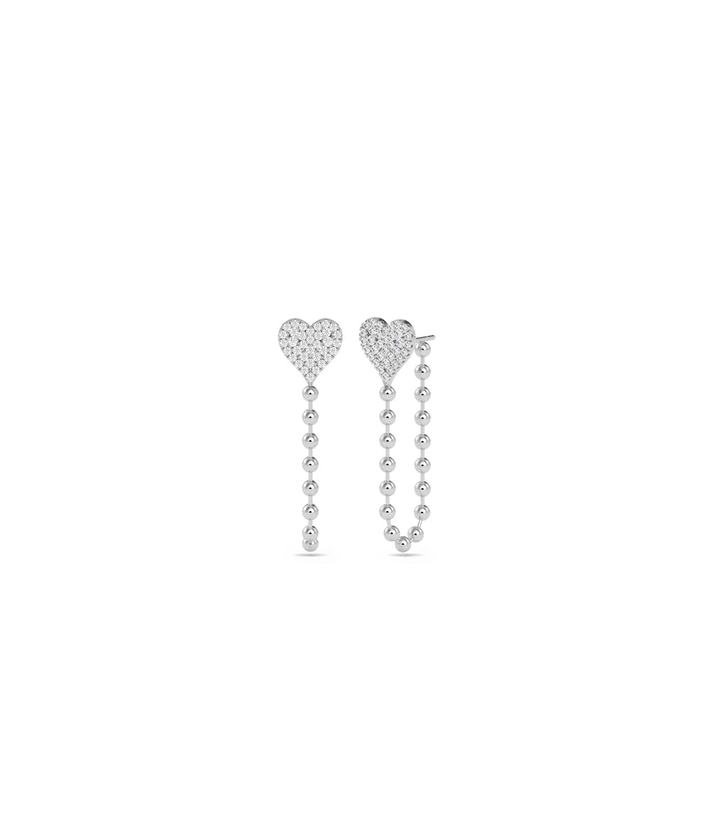 Diamond Pave Heart with Beaded Chain Dangle white gold with adorable styling