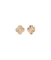 Rose gold clover studs featuring botanical design with dazzling center diamond