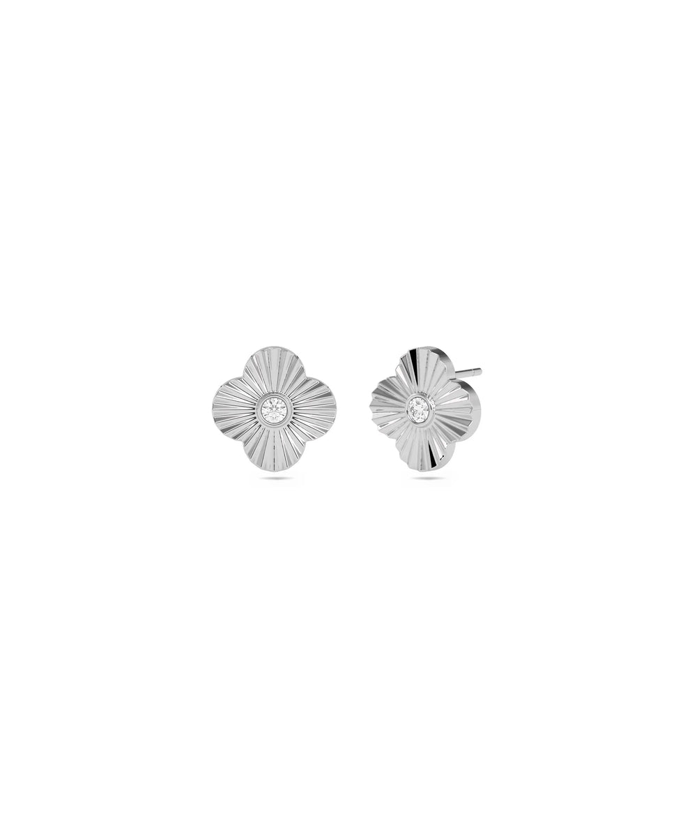 Clover Fluted Diamond Solitaire Stud Earring white gold with elegant styling
