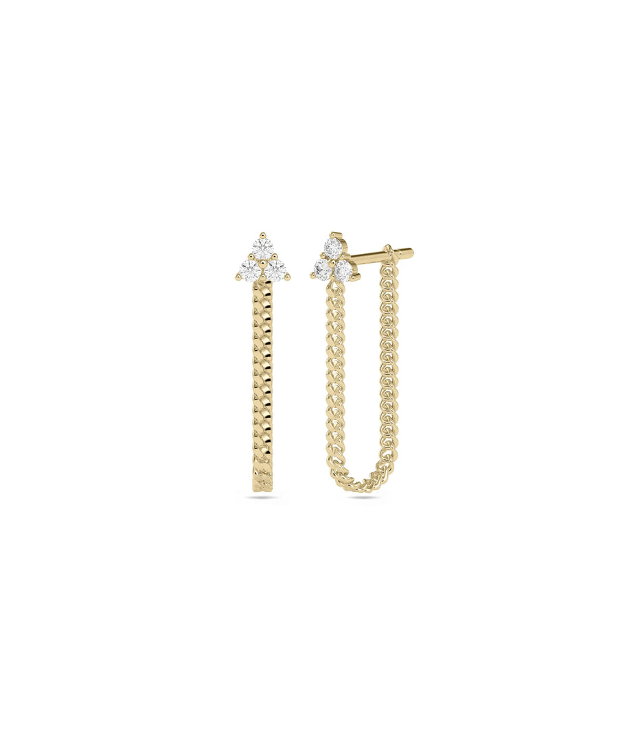 3 Stone Cluster Diamond Dangle yellow gold modern single earring