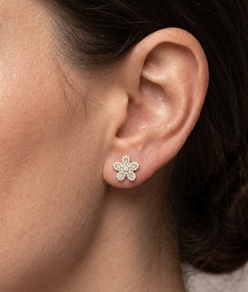 Diamond Flower Stud Earring