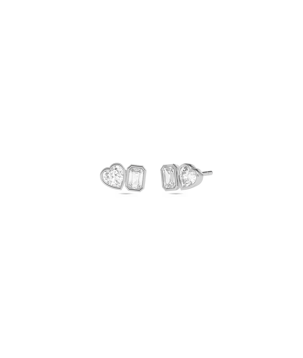 2 Stone Diamond Solitaire Stud Earring white gold with classic elegant styling