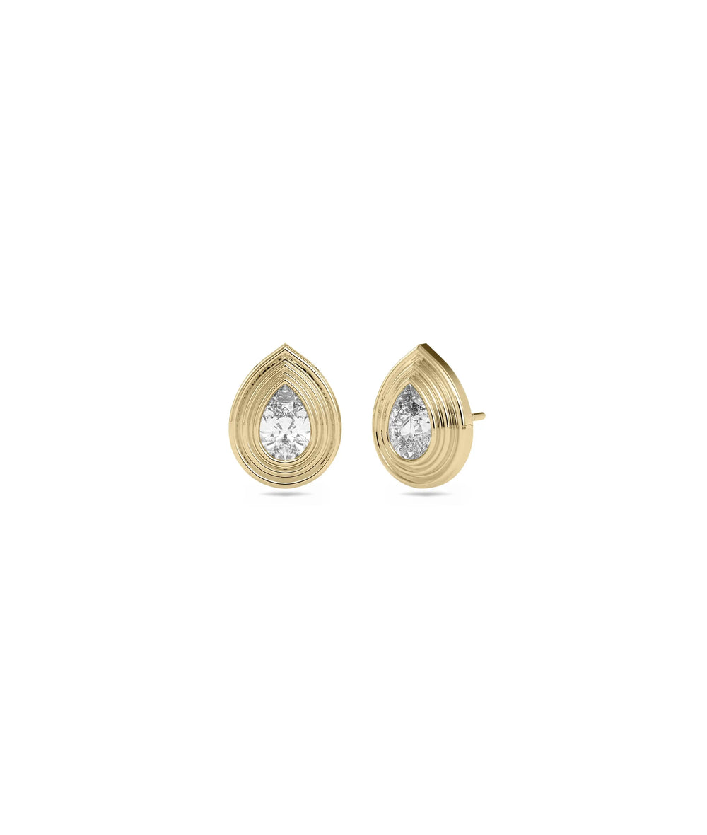 Diamond Solitaire Stud Earring with Step Down yellow gold showcasing tiered design