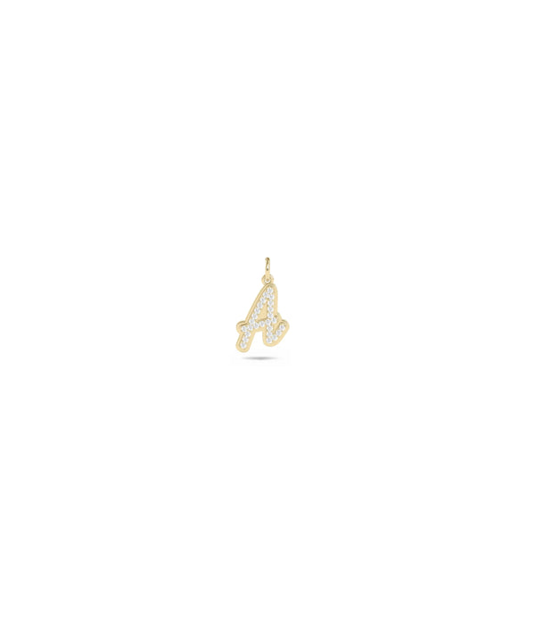 Custom Embossed Diamond Pave Initial yellow gold dimensional personalized