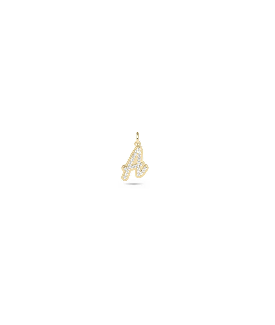 Custom Embossed Diamond Pave Initial yellow gold dimensional personalized