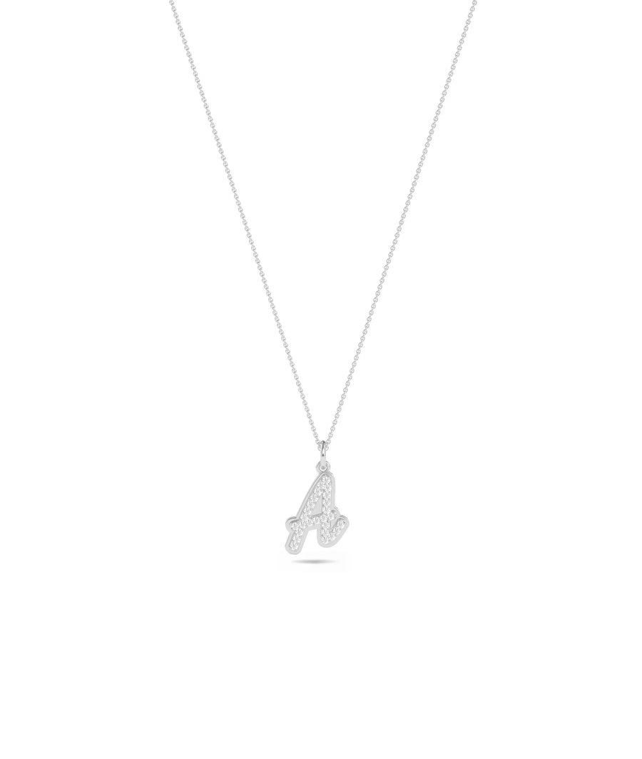 White gold Custom Embossed Diamond Initial dimensional design